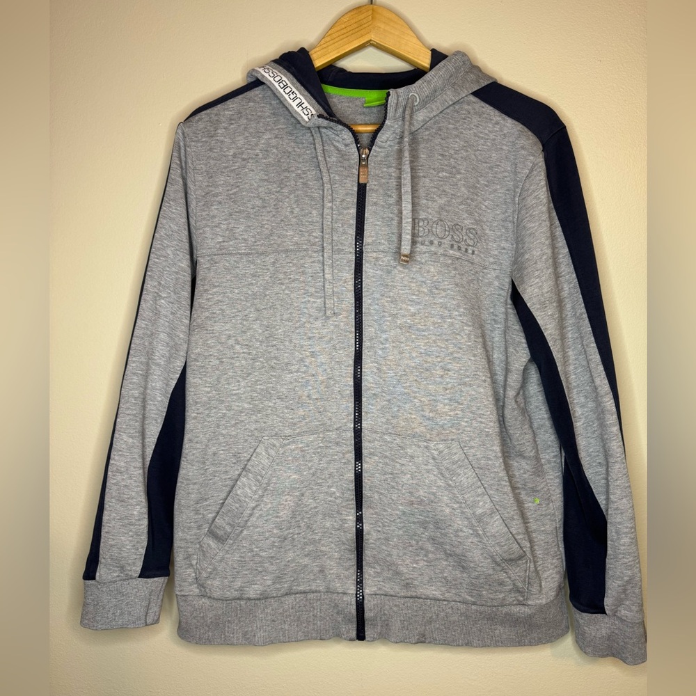 Hugo Boss Full Zip Hoodie Grey Navy‎ Panel Mens L